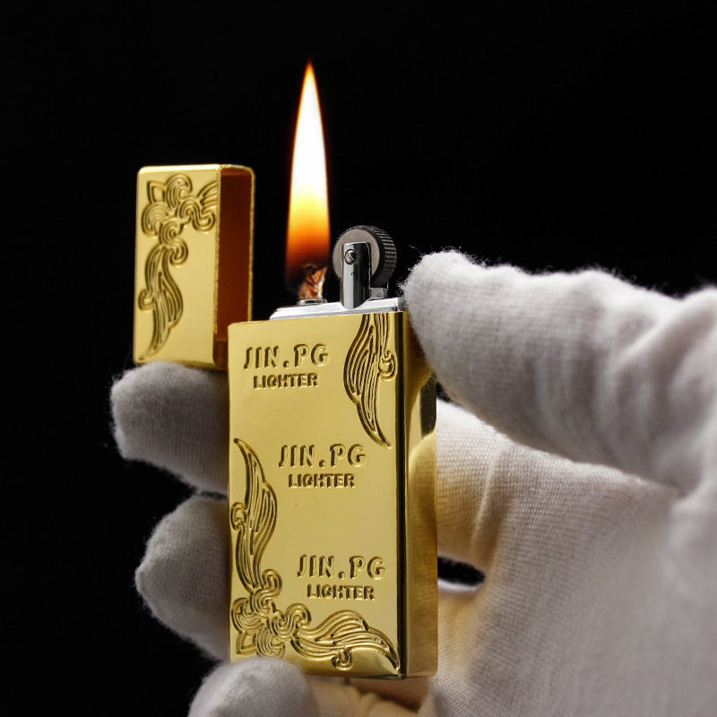 老式煤油打火机富贵花 金属超薄砂轮点烟器个性定制刻字男士怀旧