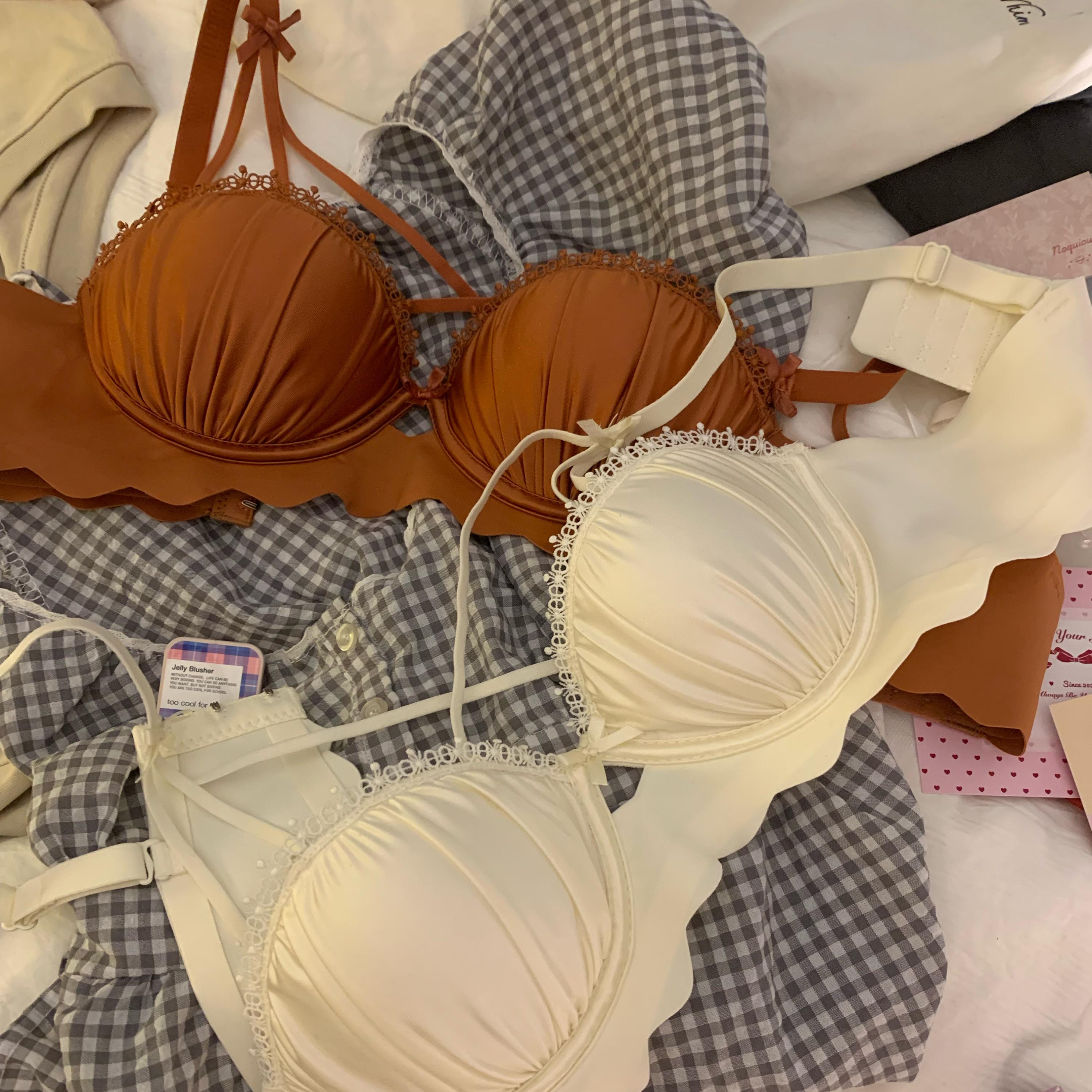 珠光缎面法式内衣女小胸聚拢显大无钢圈上托纯欲风性感文胸罩新款