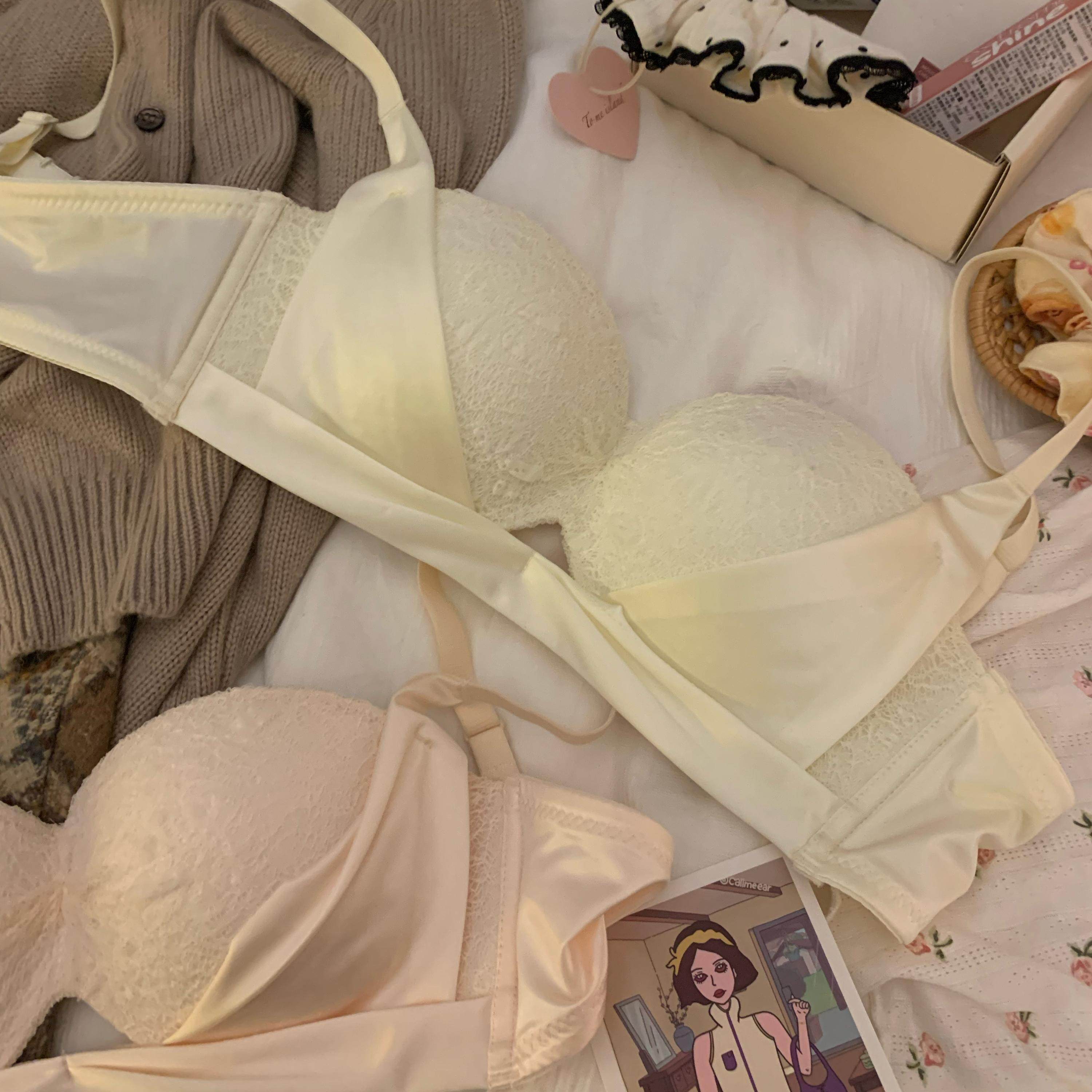 半杯内衣女小胸聚拢显大上托无钢圈防下垂纯欲性感蕾丝文胸罩套装