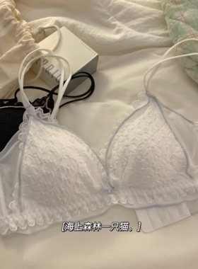 美背内衣女小胸聚拢无钢圈调整型日系蕾丝少女薄款白色文胸罩套装