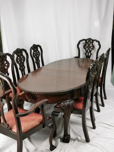 复兴西洋古董家具 英国奇彭代尔式桃花芯木可延展大餐桌