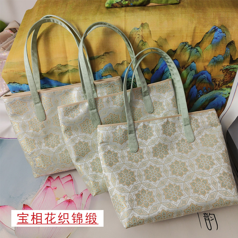 古包琴怀宝相花织锦缎托特包女2025新款包包立体小号布艺包轻奢,箱包皮具/热销女包/男包,托特包,淘宝优惠券,粉丝福利购,淘宝优惠卷