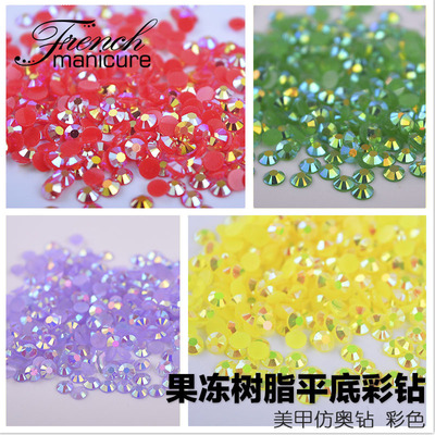 diy透明水晶彩色圆形平底美甲