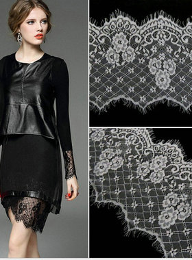 16CM宽黑色无弹力眼睫毛蕾丝花边 衣服裙边下摆花边DIY辅料