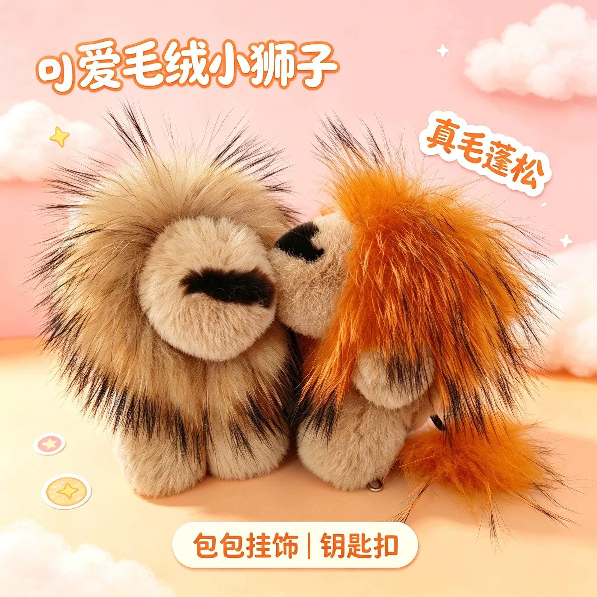 獭兔毛小狮子包挂件汽车钥匙扣