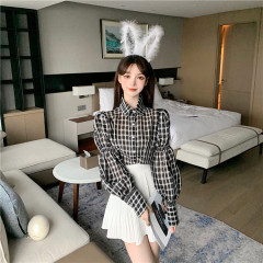 Real shot early spring new French retro Lantern Sleeve Shirt niche single breasted versatile top loose shirt