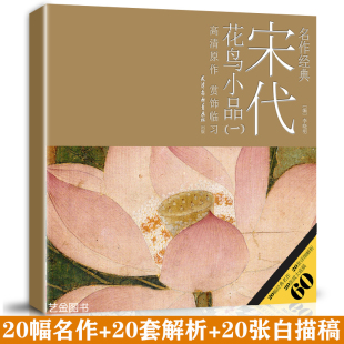 名作经典 现货 宋代花鸟小品一 20幅宋人花鸟小品高清原作李晓明工笔画底稿工笔花鸟画教程设色技法画法步骤放大版 包邮 白描线描底稿