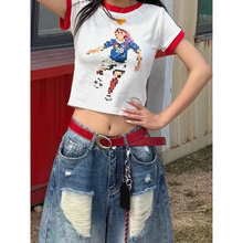 美式vibe破洞阔腿牛仔短裤女夏季高街设计感宽松高腰阔腿七分裤子