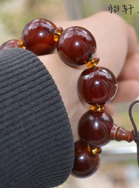 西藏佛珠带血丝文玩牦牛角手串