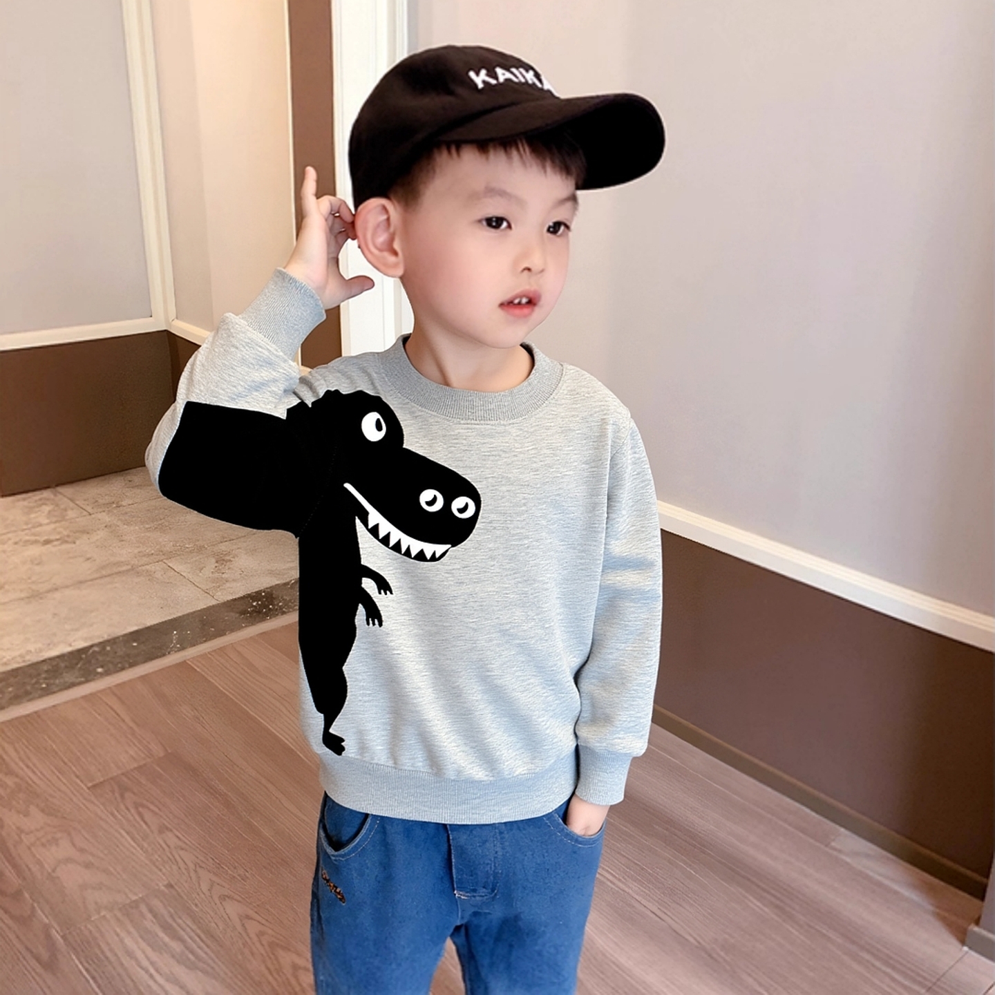 韩版时尚童装秋季新品2025孩子的衣服儿童恐龙纯棉小毛圈运动卫衣