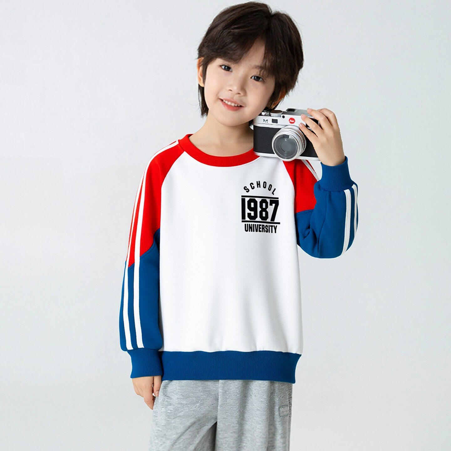 韩版外贸童装2026秋冬新品字母套头衫男童服装儿童加薄绒运动卫衣