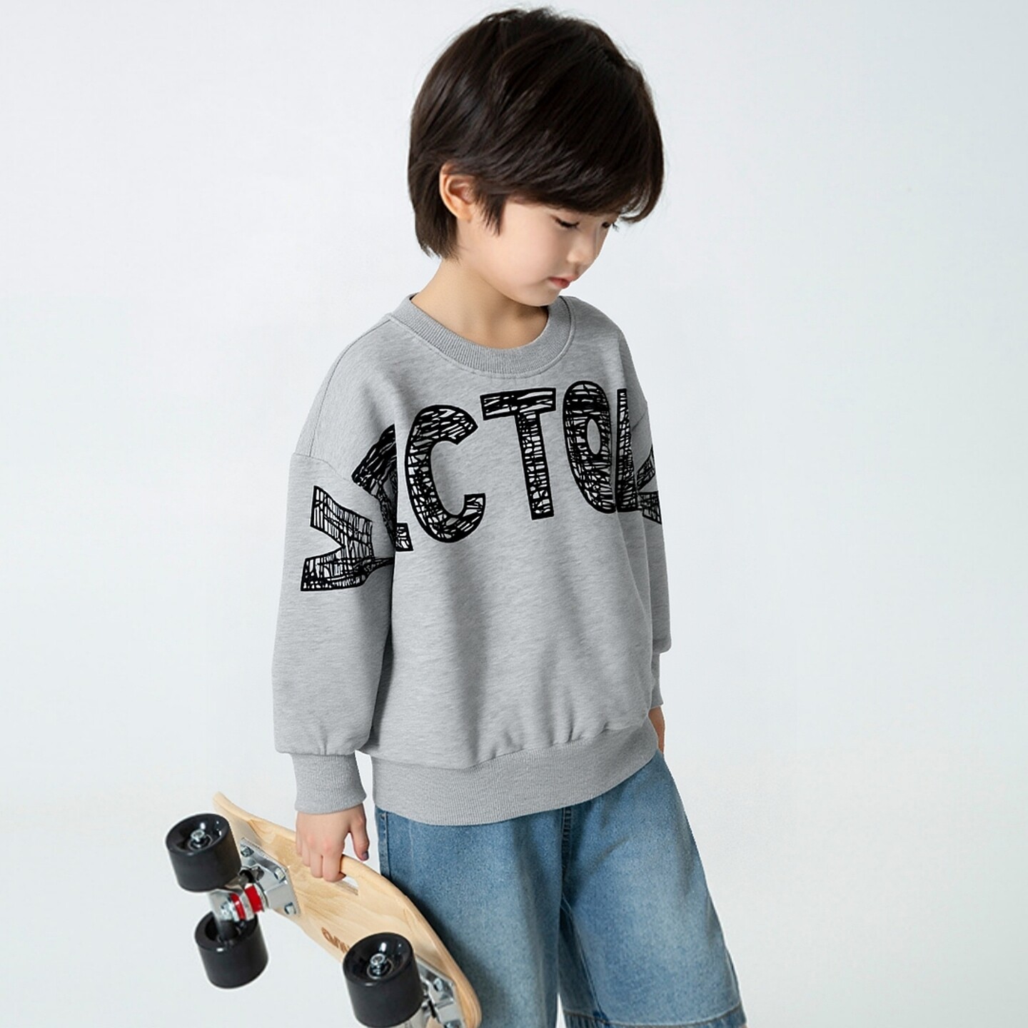 27kids韩版童装2026春装新品儿童服装男童纯棉小毛圈字母运动卫衣