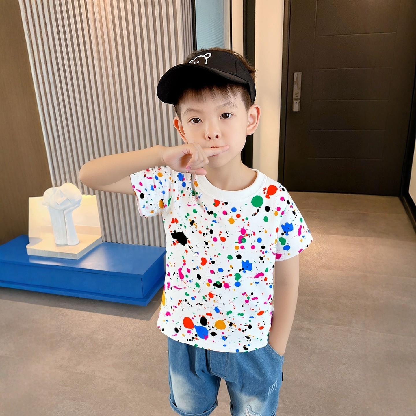品牌外贸原单男童2026夏季新款韩版儿童圆领时尚印花纯棉短袖t恤