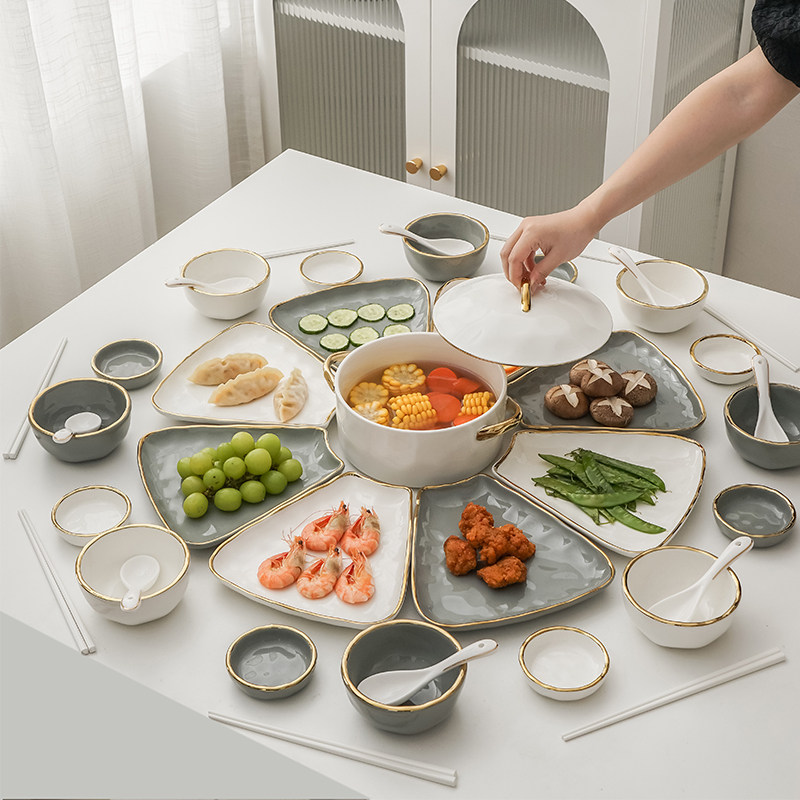 年夜饭团圆拼盘餐具组合过年盘子菜盘2023新款家用碗碟套装轻奢