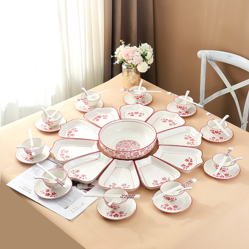 团圆年夜饭家庭拼盘餐具组合过年盘子 圆桌菜盘创意家用网红套装