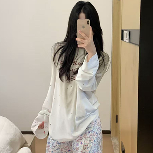 秋季230g做旧脏染1996系列字母烫钻长袖T恤男女宽松休闲百搭上衣