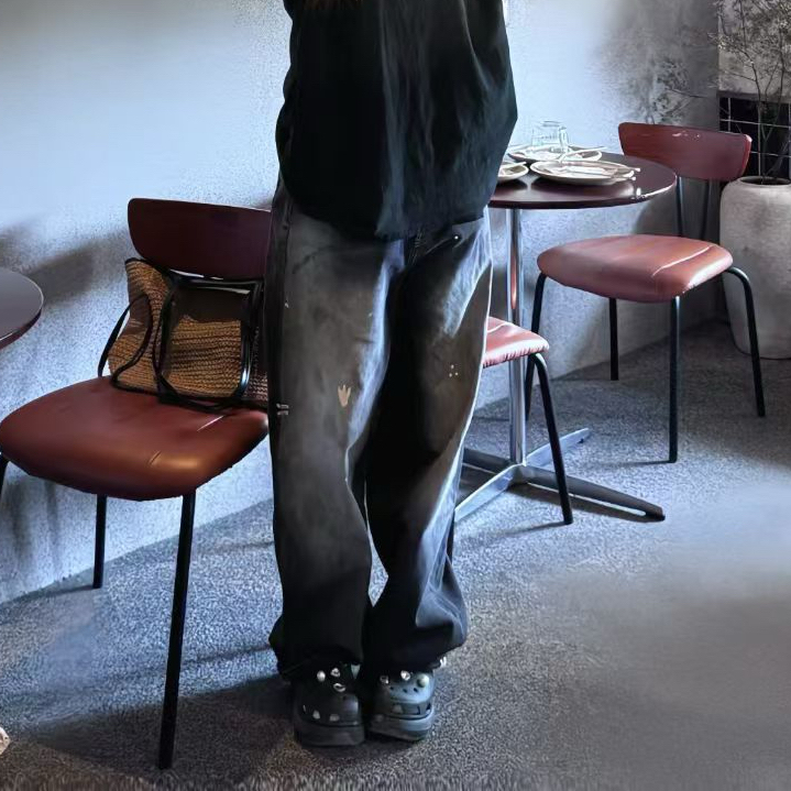 A家高定版美式复古水洗做旧泼墨脏染牛仔裤宽松直筒vintage裤子女