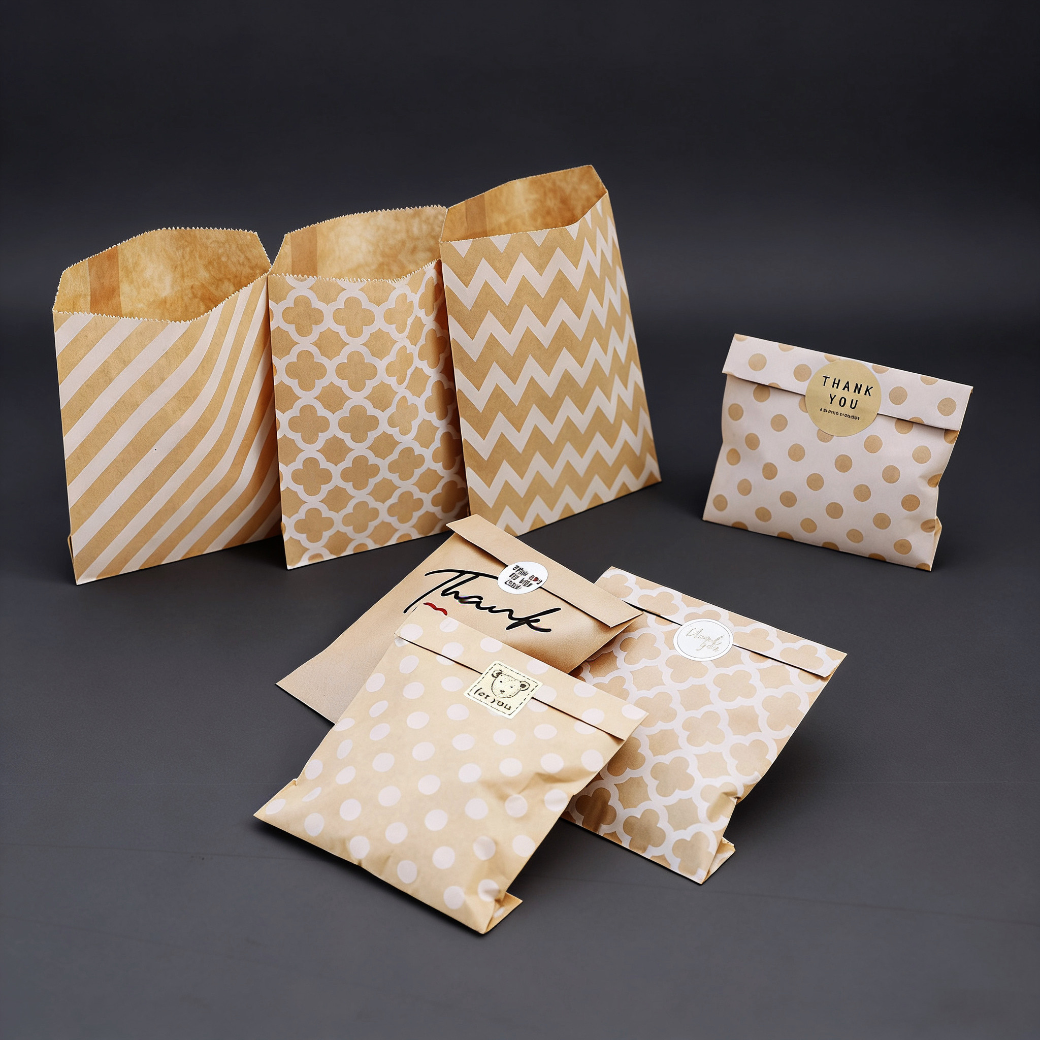 牛皮纸小纸袋圆点条纹波浪空白4款纸袋 明信片贺卡礼物书信收纳袋