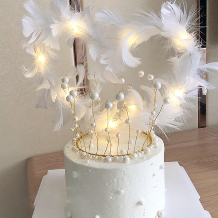 蛋糕烘焙装饰摆件发光流苏珍珠海藻海草皇冠婚礼女神生日装扮用品