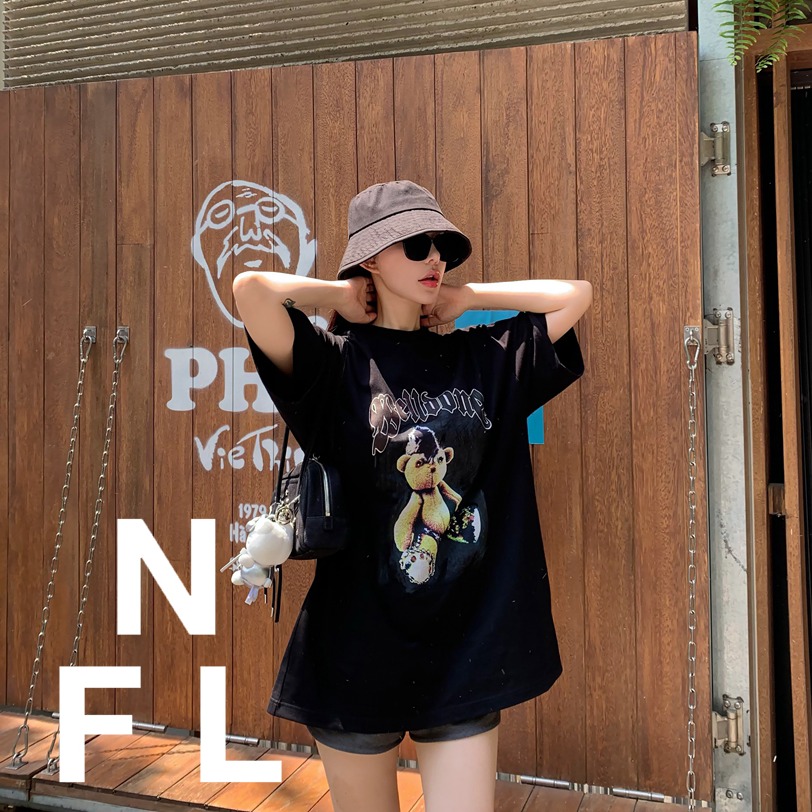 【NEW FOOLLAND】2025春夏W@1D0NE朋克泰迪熊oversize印花短袖T恤