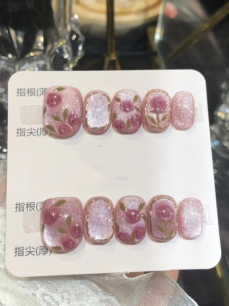 纯手工穿戴甲高级感短款2024年新款甜酷定制美甲新娘中长款法式