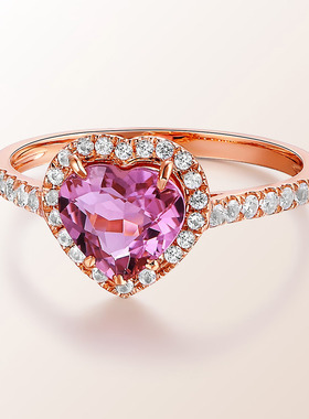 仿真彩色宝石心形森系开口戒指