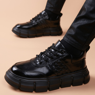 2025冬季新款高帮皮鞋男真皮英伦时尚内增高潮鞋中帮板鞋男鞋韩版
