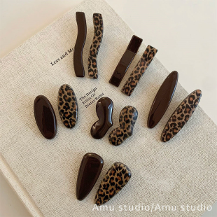 一对装复古豹纹发夹侧边夹女2025新款高端刘海夹半扎发卡子一字夹