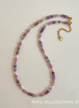 手工紫色天然石水晶串珠项链女2026新款高级感轻奢小众锁骨链颈链