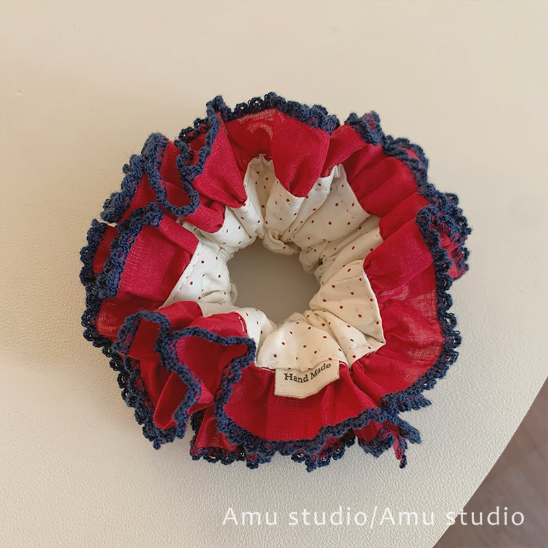 重工波点花边大肠发圈女韩系扎头发丸子头发绳低马尾头绳皮筋发饰