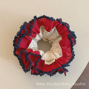 重工波点花边大肠发圈女韩系扎头发丸子头发绳低马尾头绳皮筋发饰