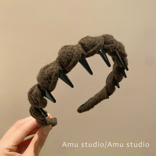 秋冬质感麻花波浪带齿发箍女气质增高高颅顶防滑头箍洗脸压发发卡