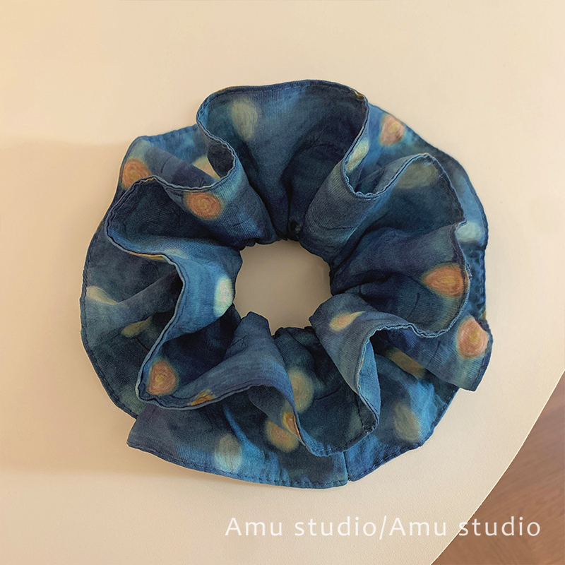 蔚蓝色星球双层布艺大肠发圈女气质扎头发丸子头发绳头绳皮筋发饰