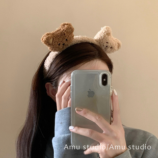 洗脸发箍女可爱立体小熊头箍网红2024新款秋冬毛绒发卡发饰头饰品