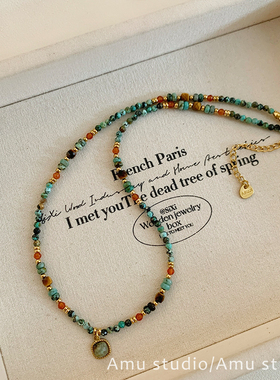 夏季小众天然石绿松石项链配饰女款2025新款高级感轻奢锁骨链颈链