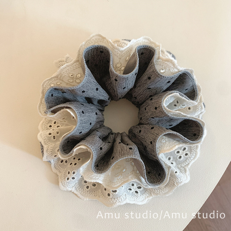 灰色波点蕾丝四层大肠发圈女韩系气质扎头发丸子头发绳低马尾头绳,饰品/流行首饰/时尚饰品新,发饰,淘宝优惠券,粉丝福利购,淘宝优惠卷