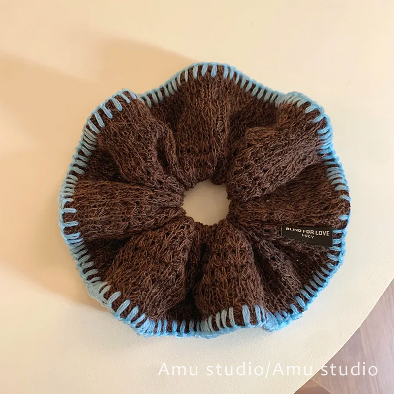 韩系秋冬咖啡色毛线针织大号大肠发圈女气质百搭扎头发丸子头发绳