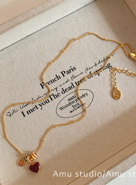 滴釉红色双面爱心项链女2026新款高级感轻奢小众锁骨链颈链配饰品