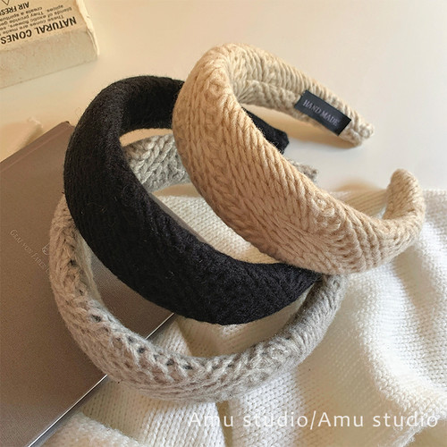 韩国秋冬粗毛线针织宽边发箍女2025新款气质高颅顶头箍发卡头饰品