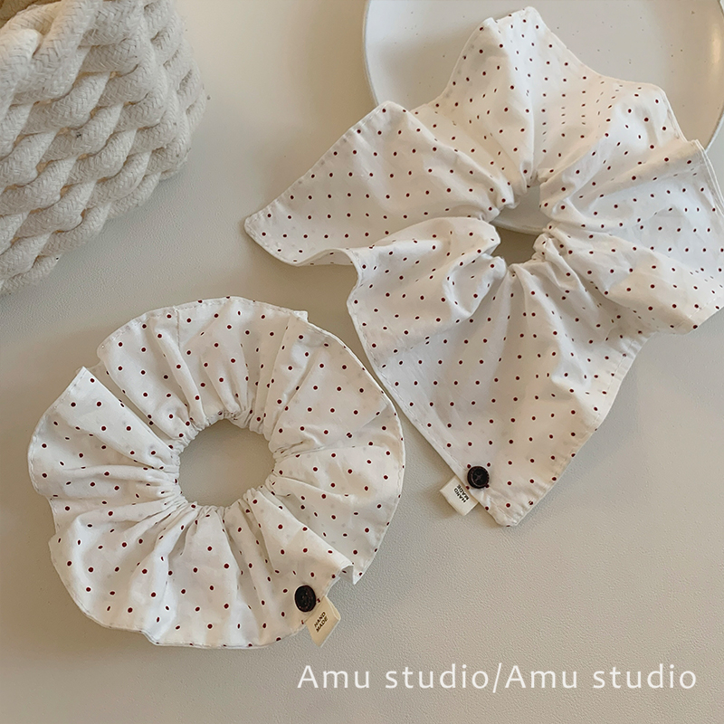波点纽扣方巾大肠发圈女韩系方形低马尾发绳扎头发丸子头皮筋发绳