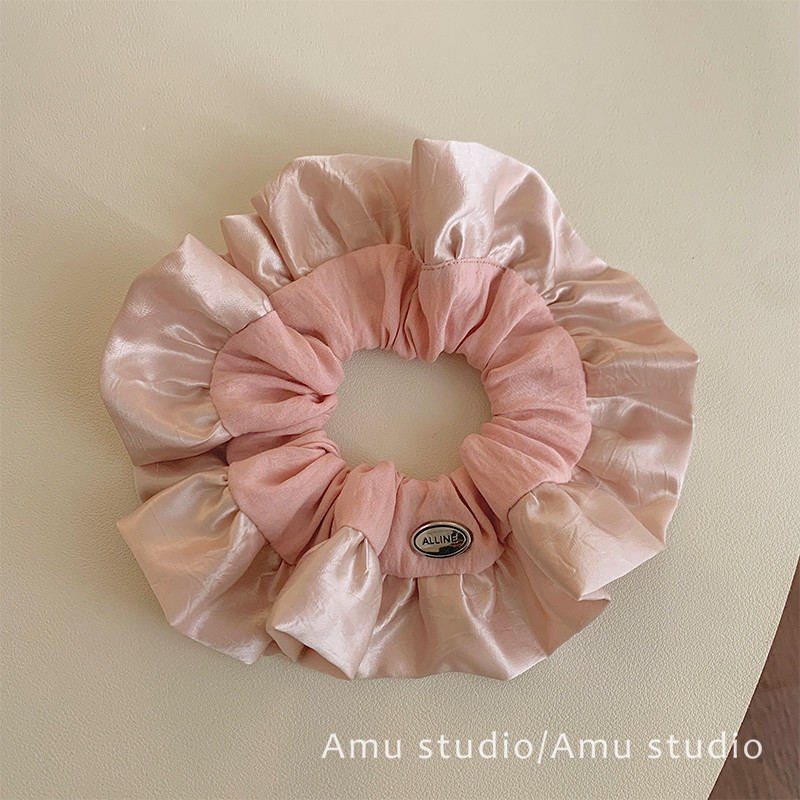高级感粉色缎面拼接大肠发圈女韩系扎头发丸子头皮筋发绳头绳头花,饰品/流行首饰/时尚饰品新,发饰,淘宝优惠券,粉丝福利购,淘宝优惠卷