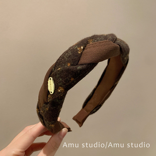 复古碎花麻花编织发箍女韩系气质高颅顶压发头箍日常百搭外出发卡