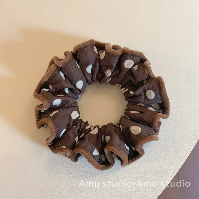 韩系咖啡色波点小号大肠发圈女气质扎头发丸子头发绳头绳皮筋发饰