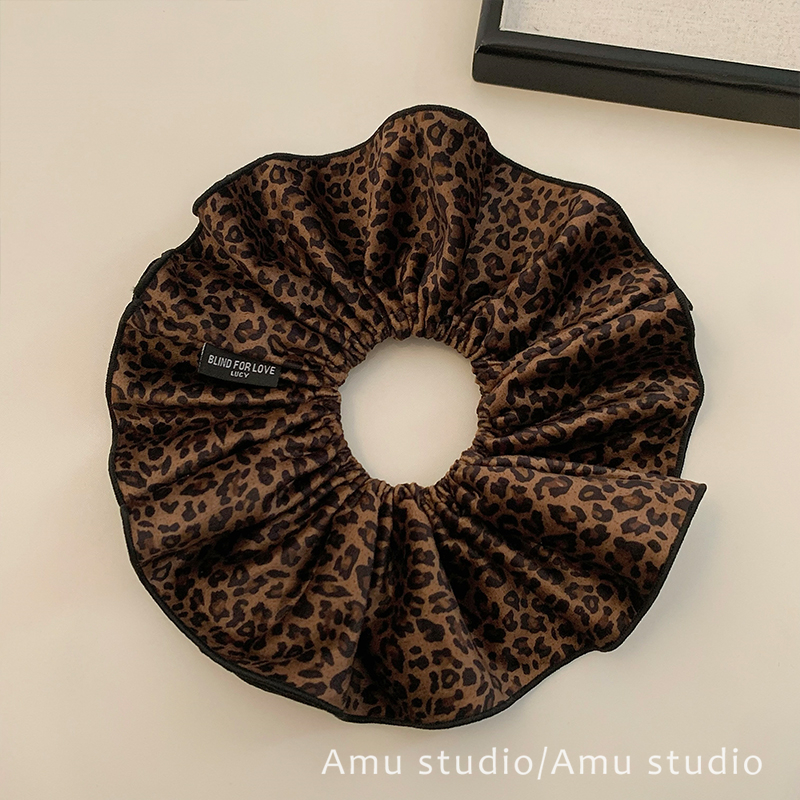 加大号双层麂皮绒豹纹大肠发圈女韩系侧低马尾发绳扎头发皮筋头花