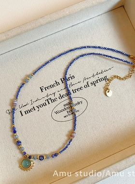 设计感小众蓝色水晶串珠吊坠项链女2026新款高级感轻奢锁骨链颈链