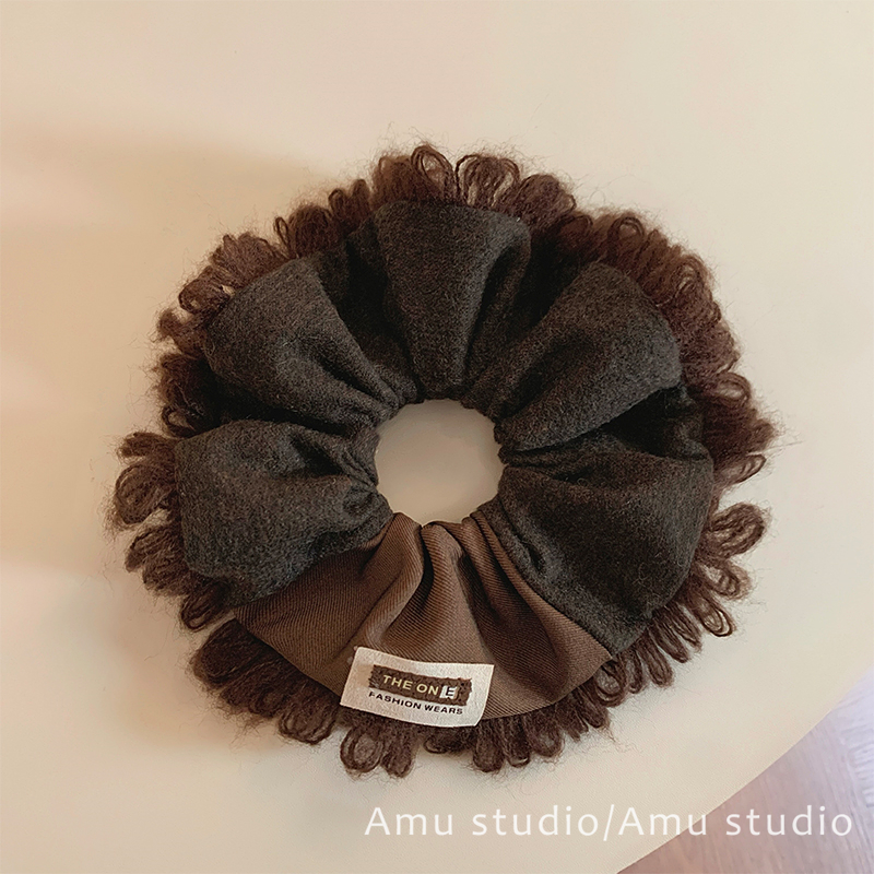 韩系秋冬大号棕色流苏花边大肠发圈女扎头发丸子头发绳头绳发饰品