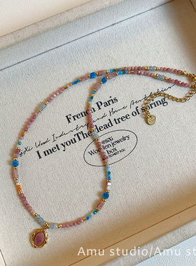 设计感独特粉色水晶串珠项链女2026新款高级感轻奢小众锁骨链颈链