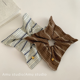 博主同款 复古条纹方形大肠发圈方巾发绳低马尾头绳扎头发皮筋发饰
