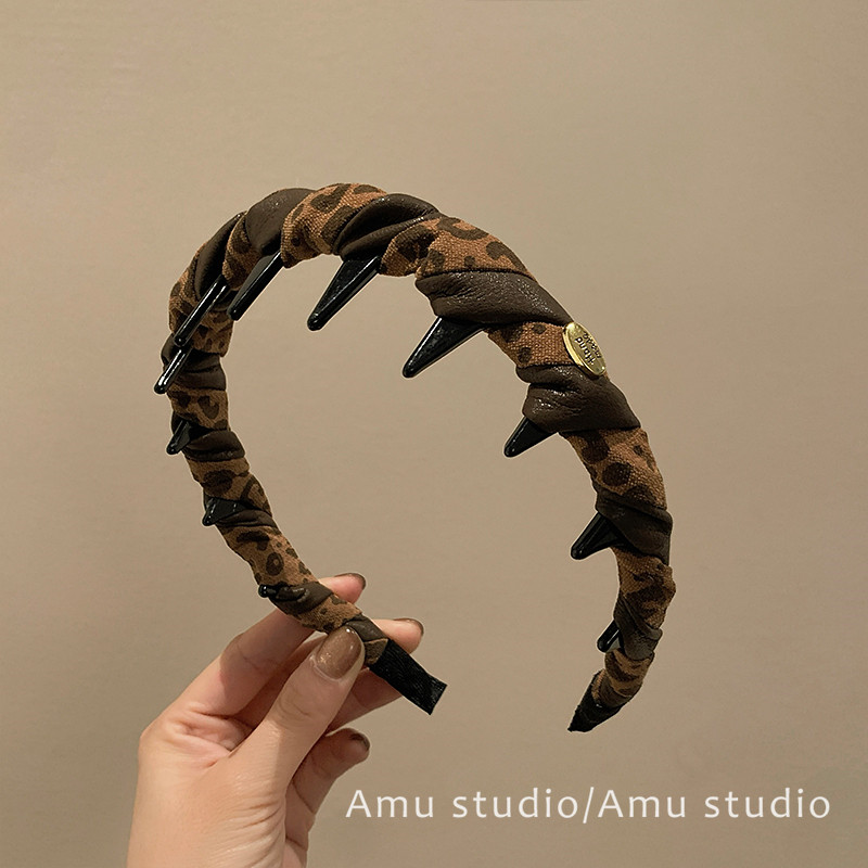 设计感韩系豹纹麻花编织带齿防滑发箍女气质增高颅顶头箍发卡头饰