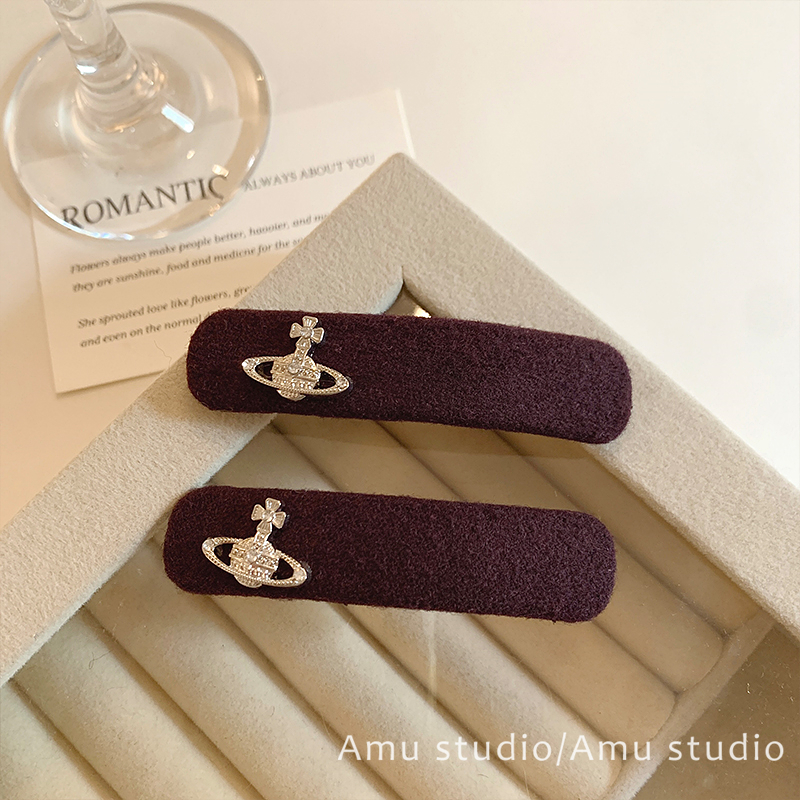 高级感轻奢酒红色发夹女甜美前额碎发BB夹侧边刘海边夹发卡头饰品